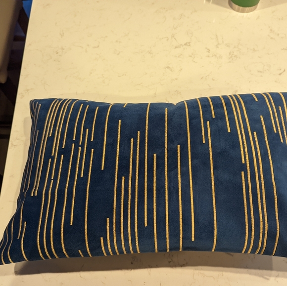 Velvet Embroidered Pillow  cover Slate Blue Gold Embroidery Mo… - Picture 2 of 3